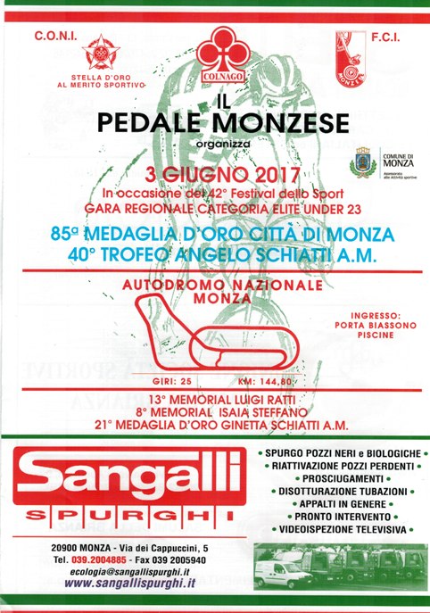 28.05.2017 - Locandina 85^ Medaglia d'Oro Citta^ di Monza